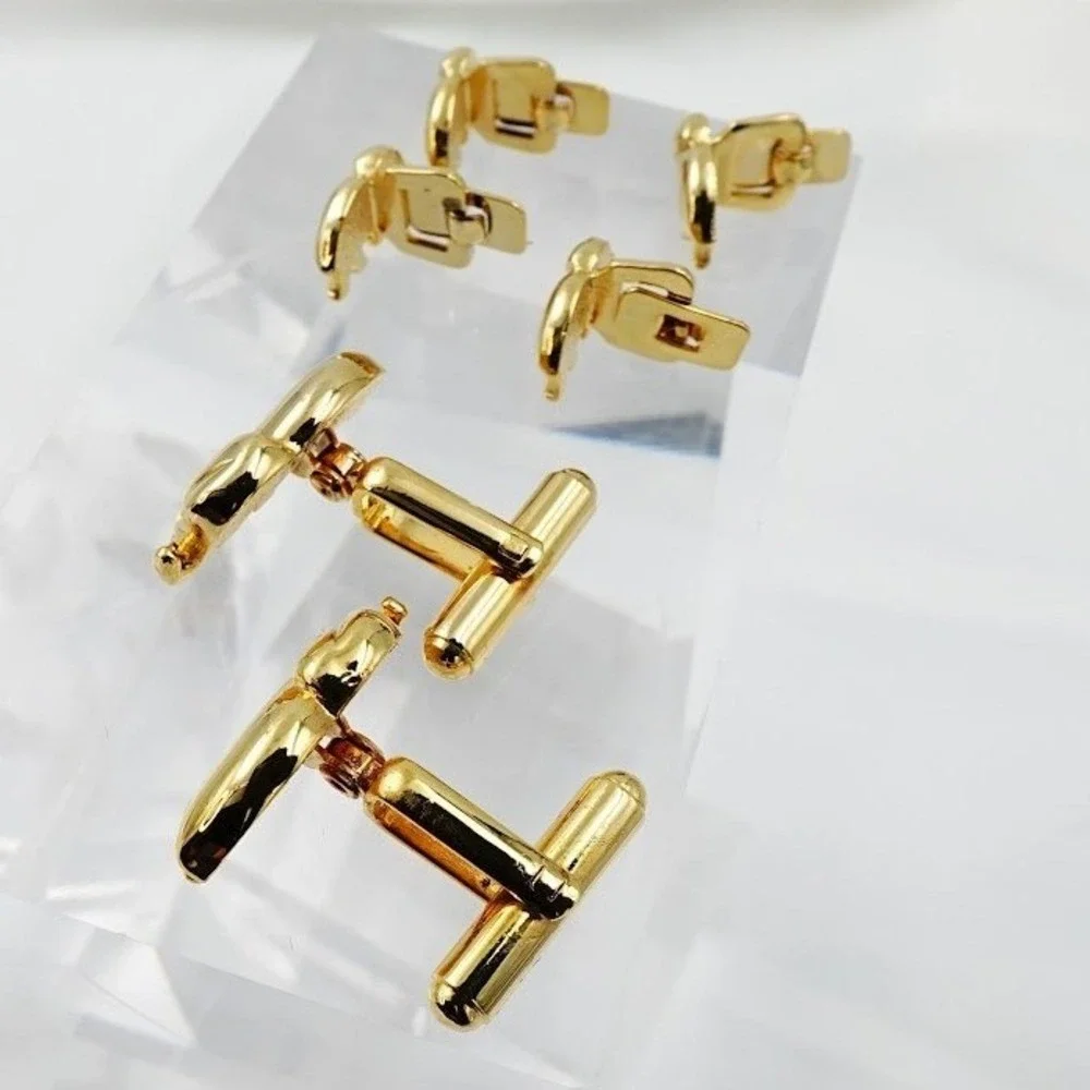 VTG Elephant Cufflinks Shirt Studs Set Gold Tone Formal Tuxedo USA Boxed